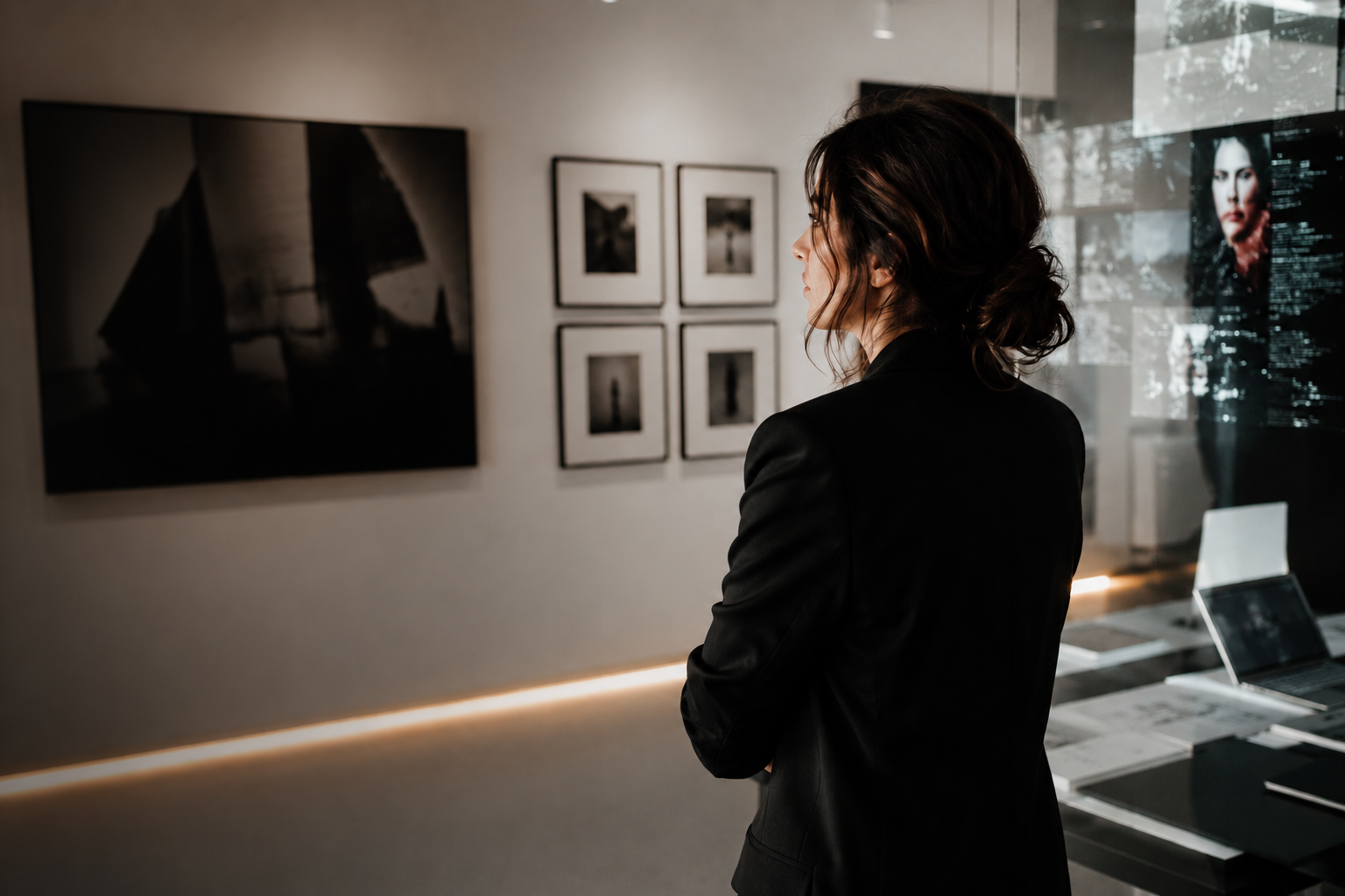 Linda Simeone, curatrice artistica, in una galleria fotografica
